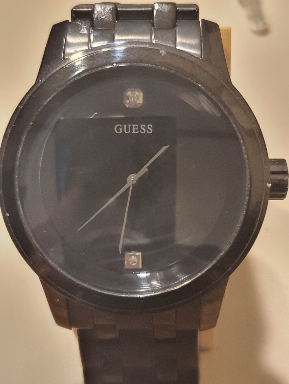 Guess Steel Black Diamond Stainless Steel Men's Dress Watch